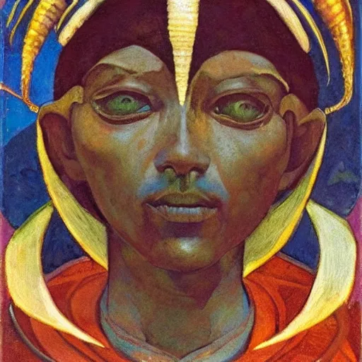 Image similar to the bone crown, by Annie Swynnerton and Nicholas Roerich and Diego Rivera, dark skin, elaborate costume, iridescent beetles, geometric ornament, rich color, dramatic cinematic lighting, smooth, sharp focus, extremely detailed