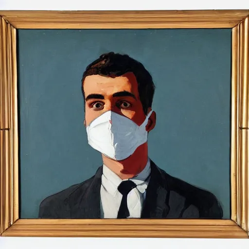 Image similar to portrait of young man wearing black medical mask, style of coby whitmore