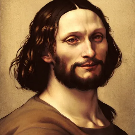 Image similar to portrait of leonardo davinci by ross tran and artgerm and john collier and gustave courbet