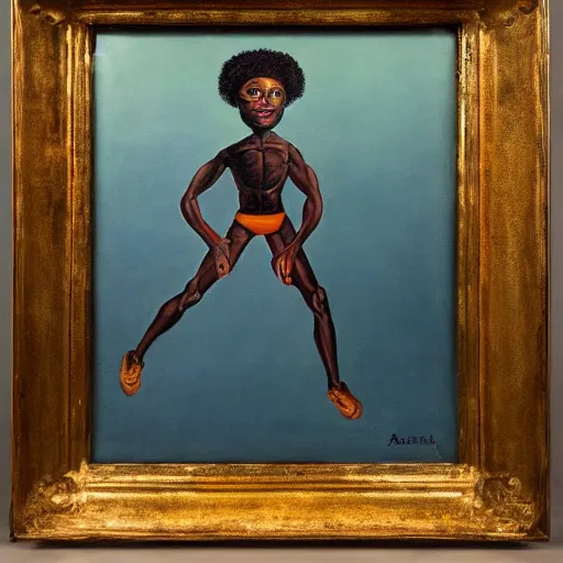 Image similar to a surrealist oil painting of a black man depicted as atlas, struggling to continue carrying the weight of the world, in the style of jean - marquett