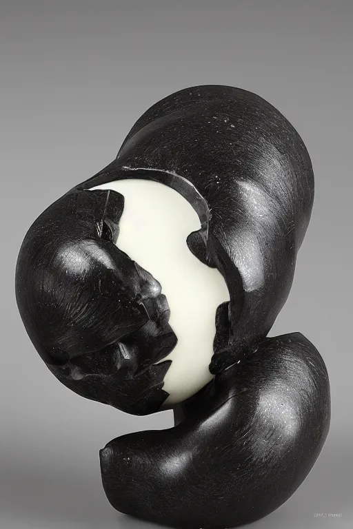 Prompt: a beautiful crafted and rendered black porcelain sculpture, japanese, influenced, thast is turning itself inside, rotated, hyperrealistic and high details and minimalistic ornaments