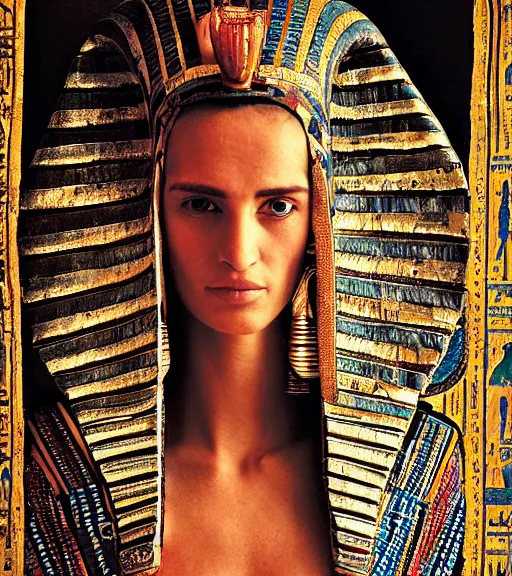 Image similar to portrait_photo_of_a_stunningly beautiful egyptian maiden, 16th century, hyper detailed by Annie Leibovitz, Steve McCurry, David Lazar, Jimmy Nelsson, professional photography