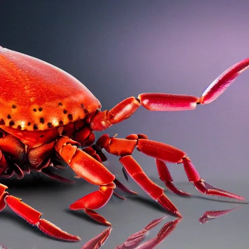 Prompt: elfpunk, gargantuan, cyberpunk, warfar, invertebrate crustacean lobster, generally reddish in color with some yellow or brown stripes. gigantic, detailed, realistic,