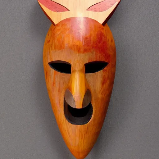 Image similar to wooden tiki mask of a fox spirit