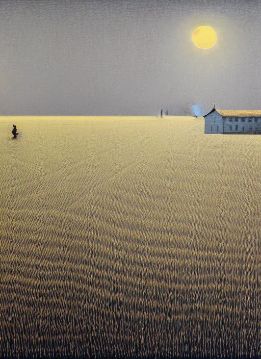 Image similar to hyper detailed 3d render like a Oil painting - the lonely living room, light and shadow, yellow wheat fields and electric poles outside, by Jacek Yerka, Mariusz Lewandowski, Houdini algorithmic generative render, Abstract brush strokes, Masterpiece, Edward Hopper and James Gilleard, Zdzislaw Beksinski, Mark Ryden, Wolfgang Lettl, hints of Yayoi Kasuma, octane render, 8k