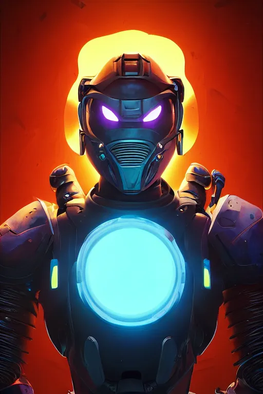 Image similar to epic mask helmet robot ninja portrait stylized as fornite style game design fanart by concept artist gervasio canda, behance hd by jesper ejsing, by rhads, makoto shinkai and lois van baarle, ilya kuvshinov, rossdraws global illumination radiating a glowing aura global illumination ray tracing hdr render in unreal engine 5