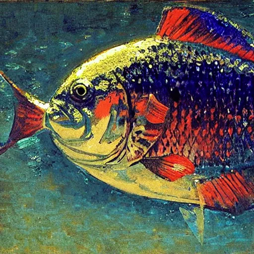 Image similar to fish with disco ball texture by ilya repin