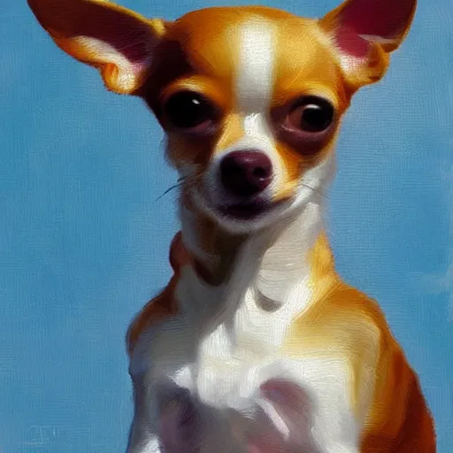 Prompt: chihuahua holding a camera, impressionist oil painting