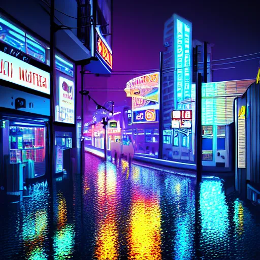 Prompt: night in cyberpunk themed city , raining,neon lights ,realistic,human