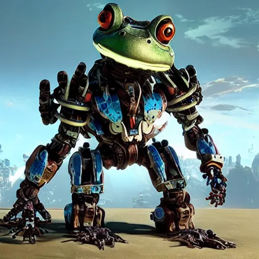 Image similar to cybernetic robot metal frog from the game Horizon Zero Dawn