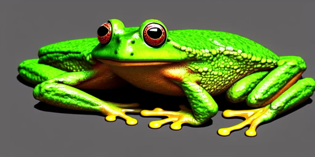 Image similar to A mixture of a fungus and a frog, photorealistic 3D artwork