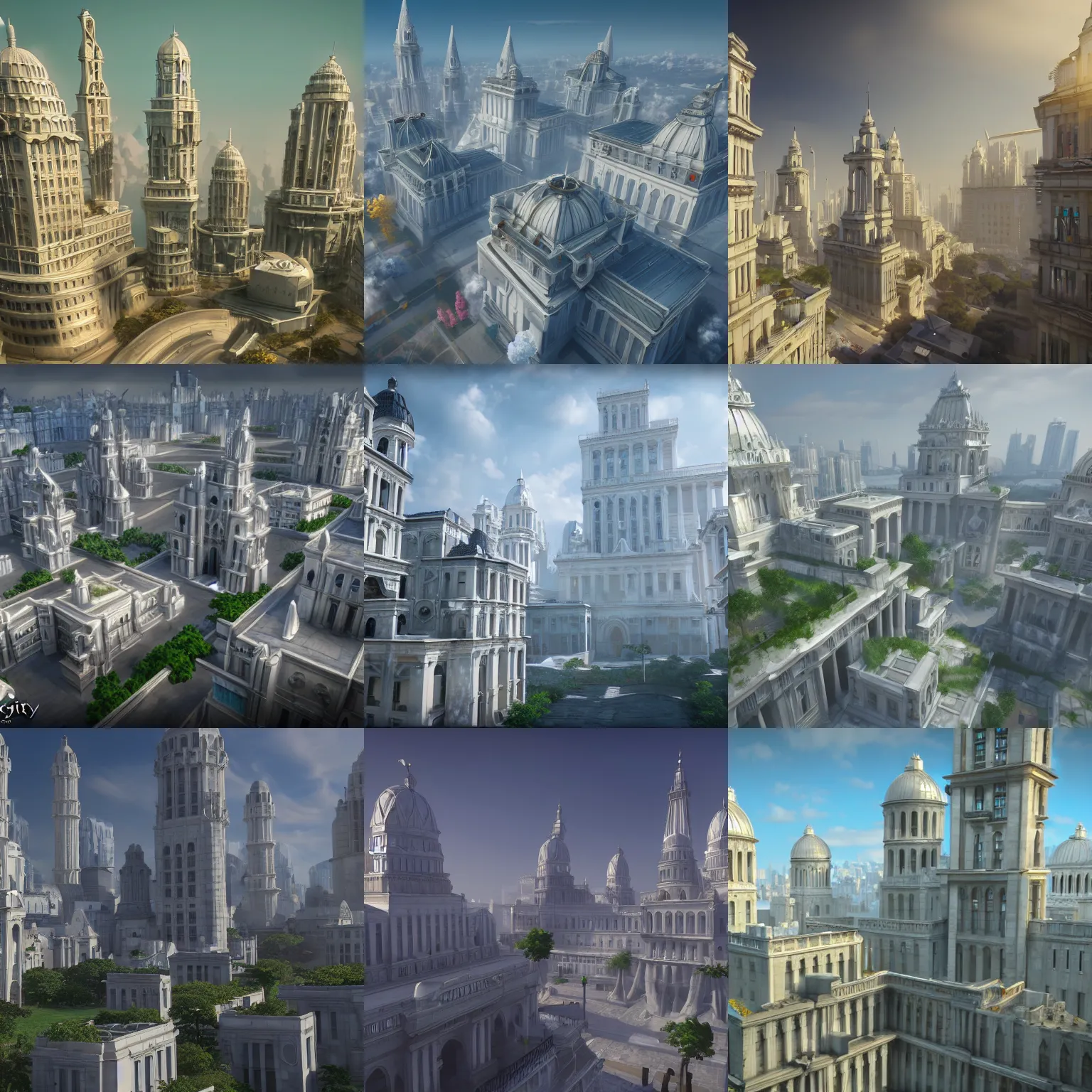 Prompt: fantasy city, white marble buildings, high towers, artstation, anime, high realism, 8k, unreal engine