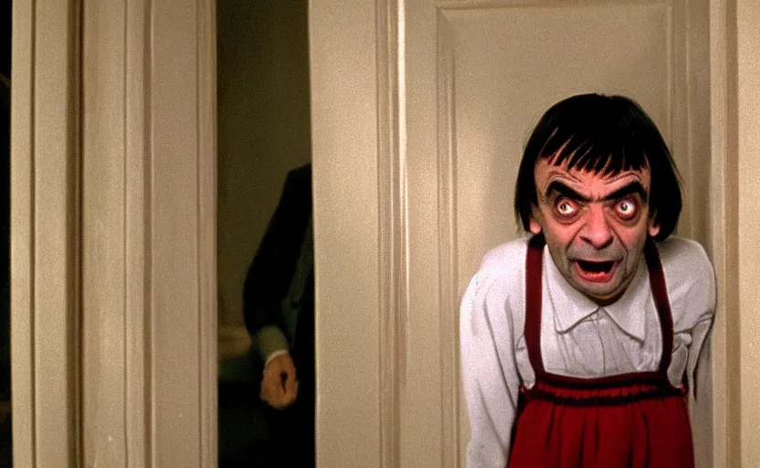 Image similar to The Shining starring mr bean as jack