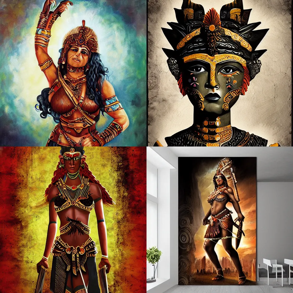 Prompt: Amazon warrior goddess wallsize painting