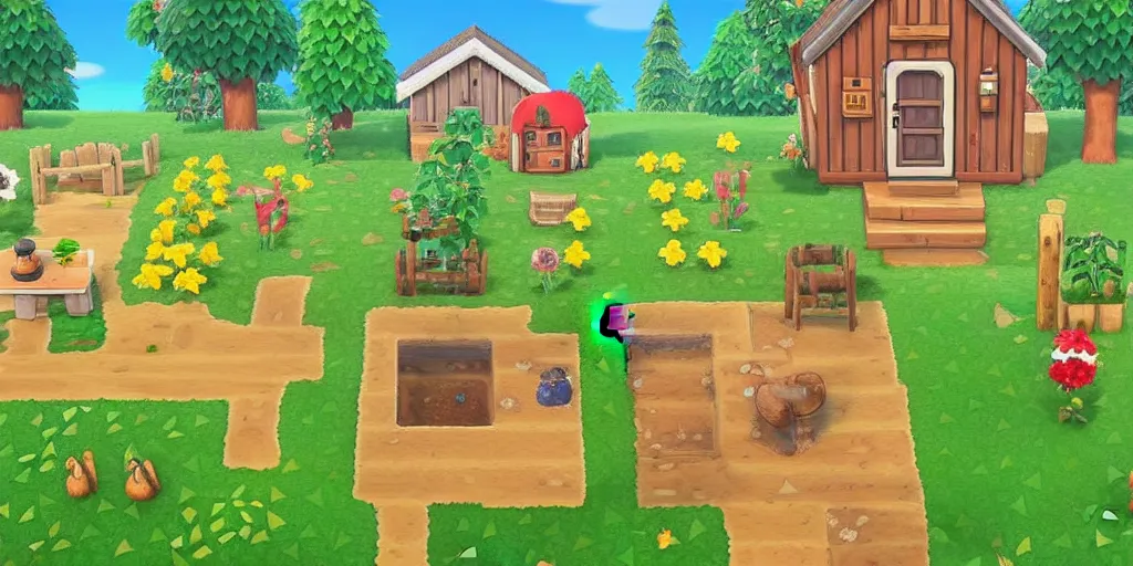 Image similar to cottagecore animal crossing, stardew valley, moss, plants, cute, friendly