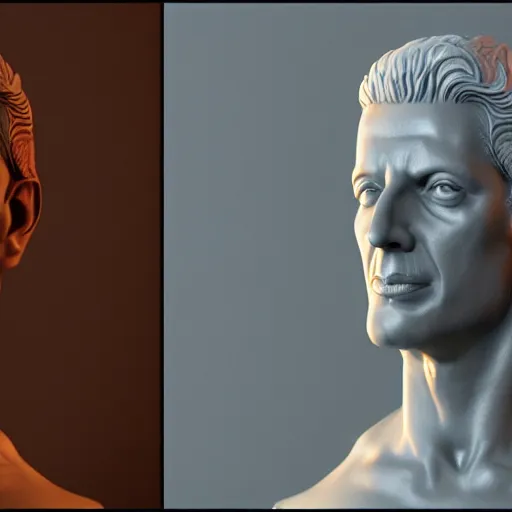 Image similar to marble statue of jeff goldblum, 3 d render, 8 k, octane render, cycles render, unreal engine