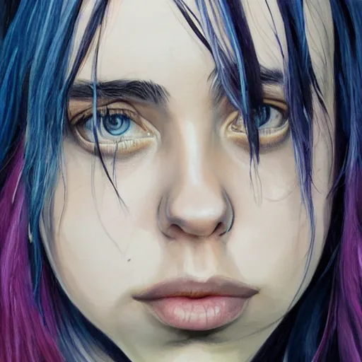 Image similar to Billie Eilish painted by Feng Zhu