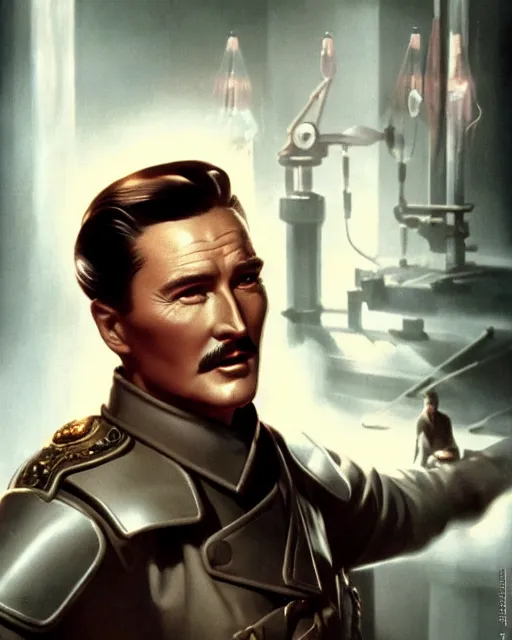 Prompt: Errol Flynn as a scientist. 1980s dystopian Soviet Russia, propaganda screens. Unreal engine, fantasy art by Bayard Wu. Faithfully depicted facial expression, perfect anatomy global illumination, radiant light, detailed and intricate environment