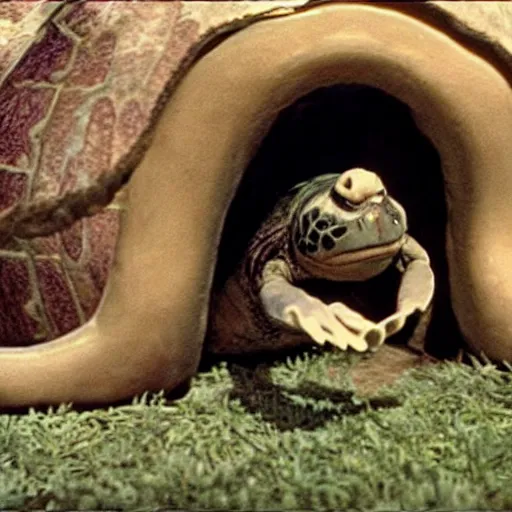 Image similar to a film still of the mock turtle in alice in the wonderland