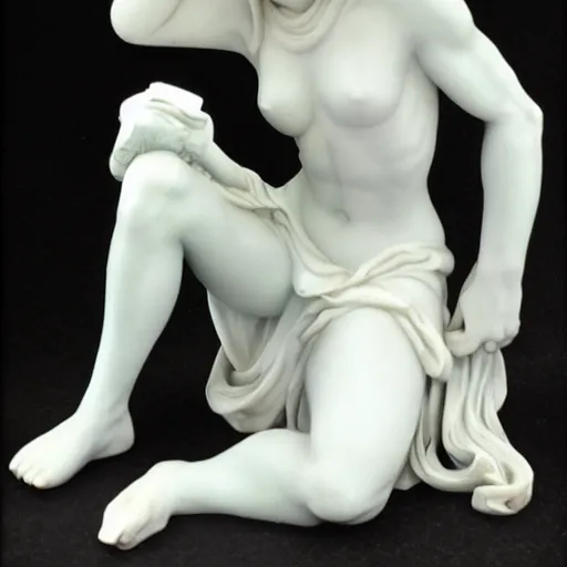Image similar to renaissance marble statue of kawaii rei ayanami kneeling relaxed wearing flowing robes