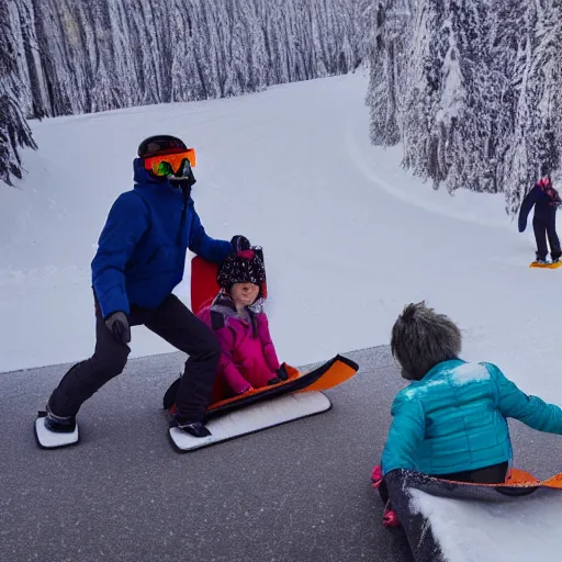 Image similar to Pogg and Yuurei sledding in Canada, 4k, sharp focus, greg rutkowski