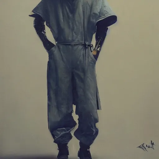 Prompt: fox foxman wearing a jumpsuit by ruan jia, portrait