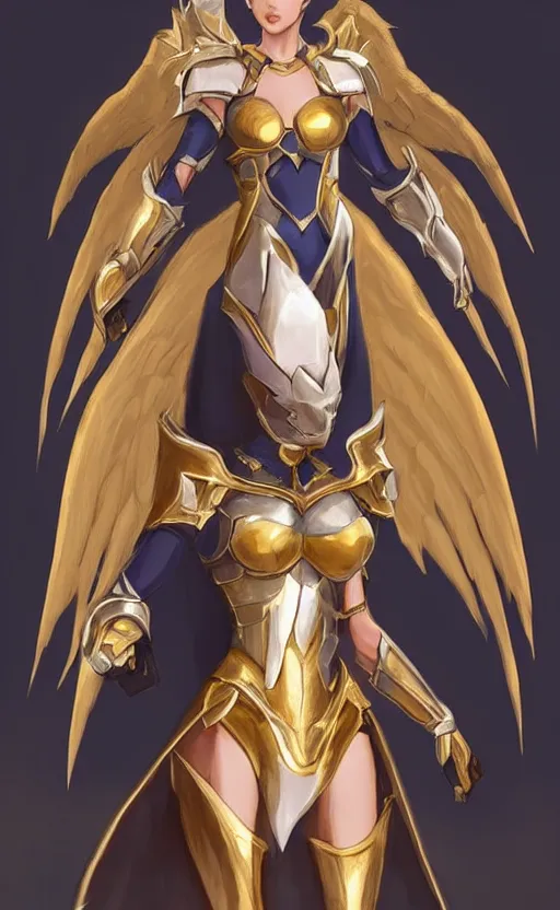 Image similar to Concept art, angel knight girl in golden and silver armor adorned with sapphire gems, artstation trending, cinematic, highly detailded