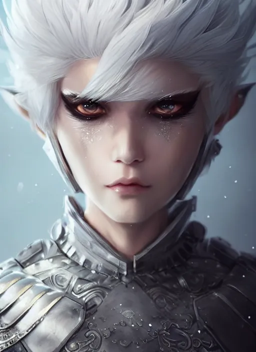 Image similar to fur - lined armor!!! beautiful and elegant white haired female!! gorgeous ayes!! character concept art, sharp focus, octane render! unreal engine 5! highly rendered!! trending on artstation!! detailed linework!! illustration by artgerm, wlop, krenz cushart and chie yoshii