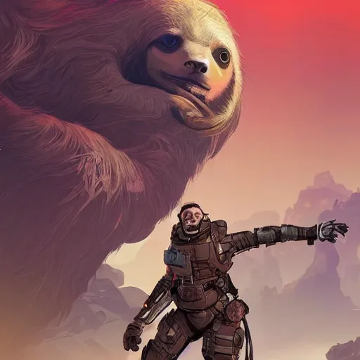 Prompt: sloth working on pc as apex legends character, digital illustration portrait design, by android jones and greg rutkowski, retrowave color scheme, detailed, cinematic lighting, wide angle action dynamic portrait