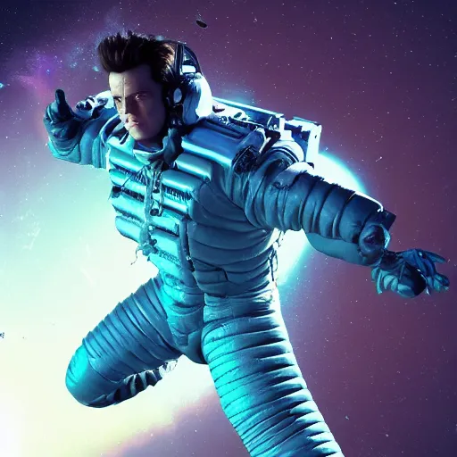 Image similar to hyperrealistic film still of ace ventura hiding in space, dead space, stunning 3 d render, inspired by istvan sandorfi & greg rutkowski & unreal engine, perfect symmetry, dim volumetric cinematic lighting, 8 k octane comprehensive render, extremely hyper - detailed, incredibly lifelike attributes, intricate, real flesh texture, masterpiece, artstation, stunning,