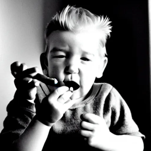 Image similar to david lynch as a baby smoking a cigar h 6 4 0