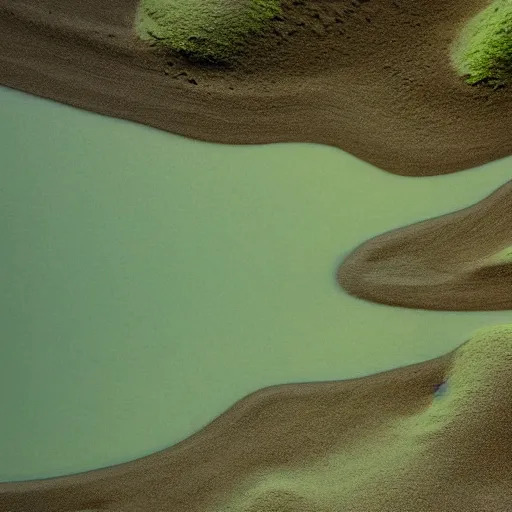 Image similar to realistic photograph of a beach covered in green sand