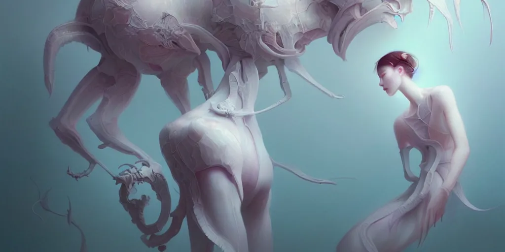 Image similar to breathtaking delicate detailed concept art painting creature, by hsiao - ron cheng, bizarre compositions, exquisite detail, pastel colors, 8 k