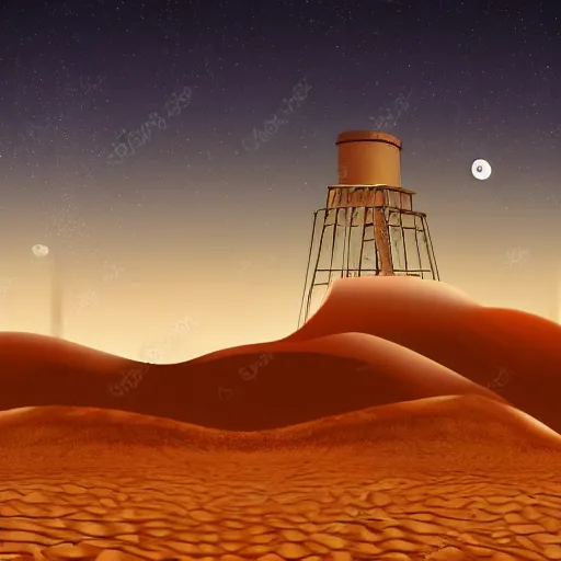 Image similar to desert at night filled with centaurs, tall white tower in the background, HD,