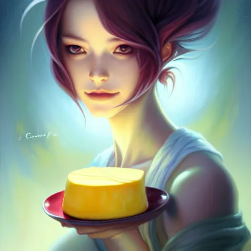 Image similar to beautiful painting of gouda cheese by charlie bowater, ross tran, artgerm, and makoto shinkai