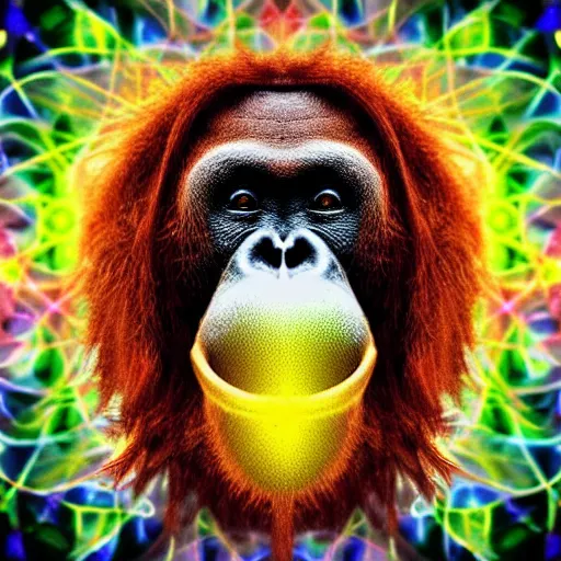 Image similar to orangutan smoking cigarette psychedelic background geometric fractal