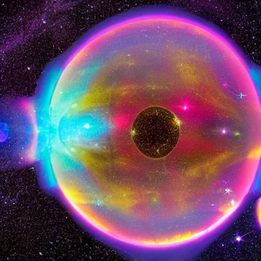 Image similar to a photo of a giant holographic bubble in space, photography by the james webb telescope