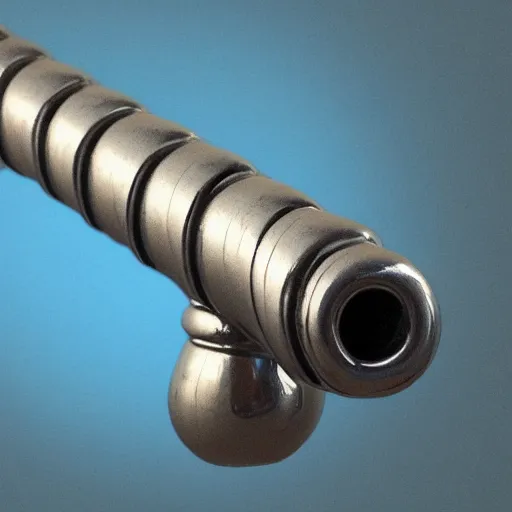 Image similar to A a shiny old silver pipe in the style of a mario pipe from the front view in the foreground and a blue background behind the pipe, Realistic, Hyperrealistic, Highly Detailed, Very Detailed, HD Quality, 8k Resolution, Digital Art, Oil Painting, Trending on Artstation, Real Life