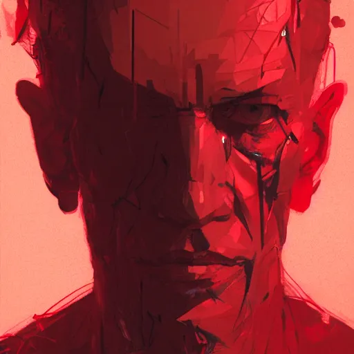 Image similar to portrait of an emaciated man bathed in red light, dramatic lighting, illustration by Greg rutkowski, yoji shinkawa, 4k, digital art, concept art, trending on artstation