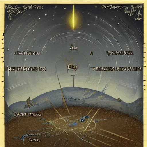 Image similar to peasants behold the baleful star, night, epic scale, detailed