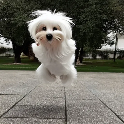 Prompt: a maltese doing a backflip