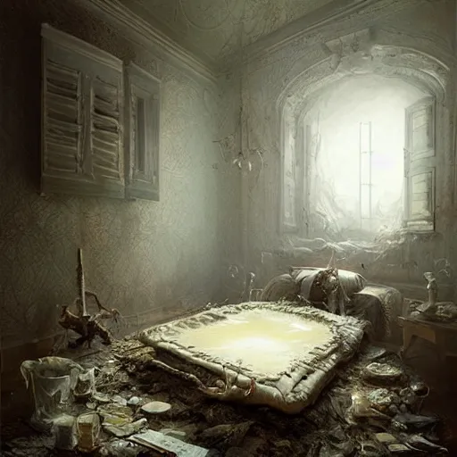 Image similar to michal karcz surrealism painting of the thing living under your bed. , horror theme, detailed, elegant, intricate, 4k, Renaissance painting