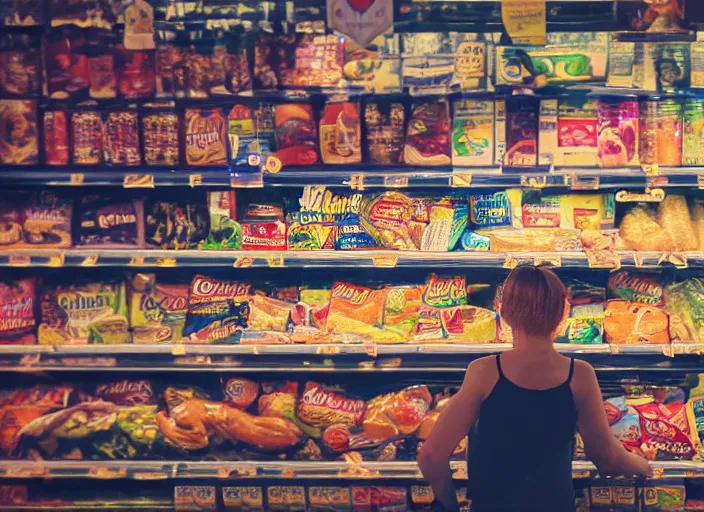 Prompt: angel in a grocery store, cinematic grade, volumetric light, photorealistic,, award winning photo, 100mm, sharp, high res