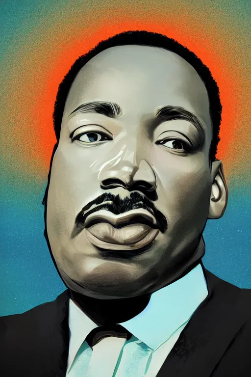 Prompt: Incredible portrait of Martin Luther king, artstation winner by Victo Ngai, Kilian Eng and by Jake Parker, swirly vibrant color lines, winning-award masterpiece, fantastically gaudy, aesthetic octane render, 8K HD Resolution