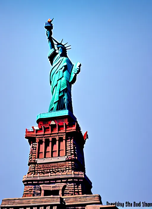 Image similar to red dragon under statue of liberty