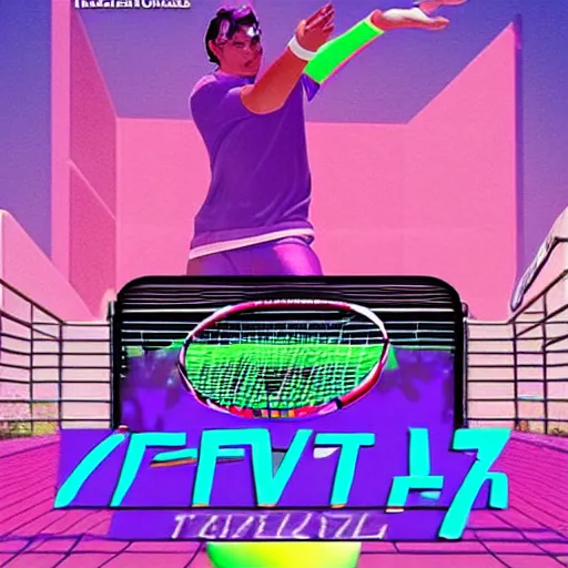 Image similar to vaporwave tennis ad