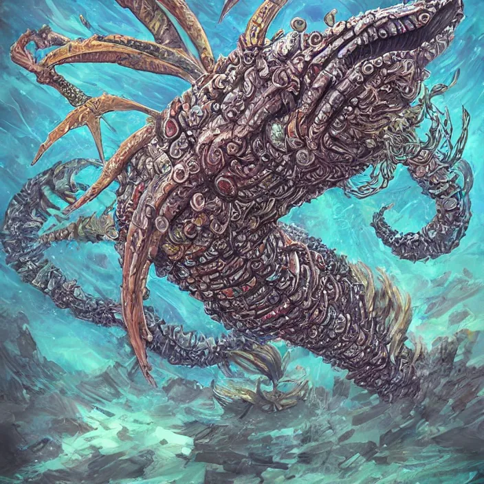 Image similar to underwater sea leviathan full body, d & d style, trending on artstation, intricate, highly detailed, vivid painting, colorful