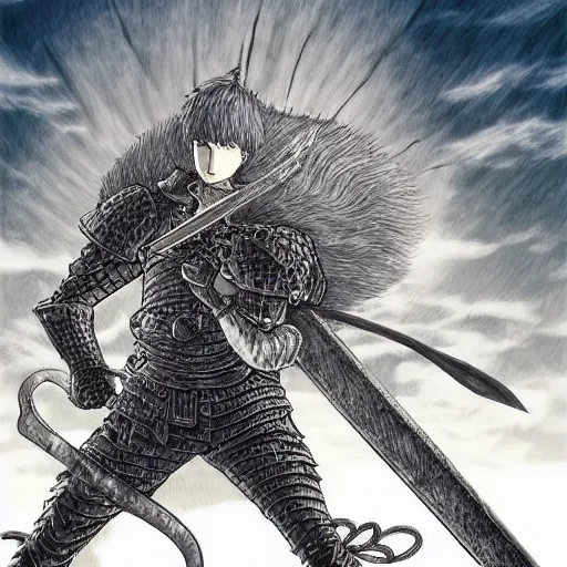 Prompt: a knight with a large sword, digital painting masterpiece by kentaro miura, inspired by berserk