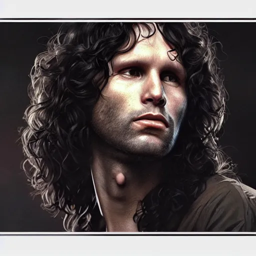 Prompt: portrait painting of jim morrison, ultra realistic, concept art, intricate details, eerie, highly detailed, photorealistic, octane render, 8 k, unreal engine. art by artgerm and greg rutkowski and alphonse mucha