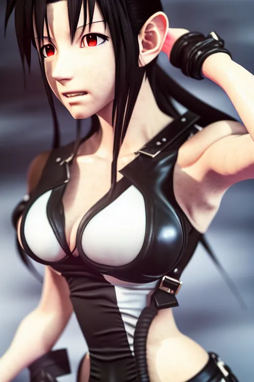 Image similar to 3 / 4 view of a portrait of tifa from final fantasy, evangelion, au naturel, hyper detailed, digital art, trending in artstation, cinematic lighting, studio quality, smooth render, frostbite 3 engine rendered, art style by klimt and nixeu and ian sprigger and wlop and krenz cushart